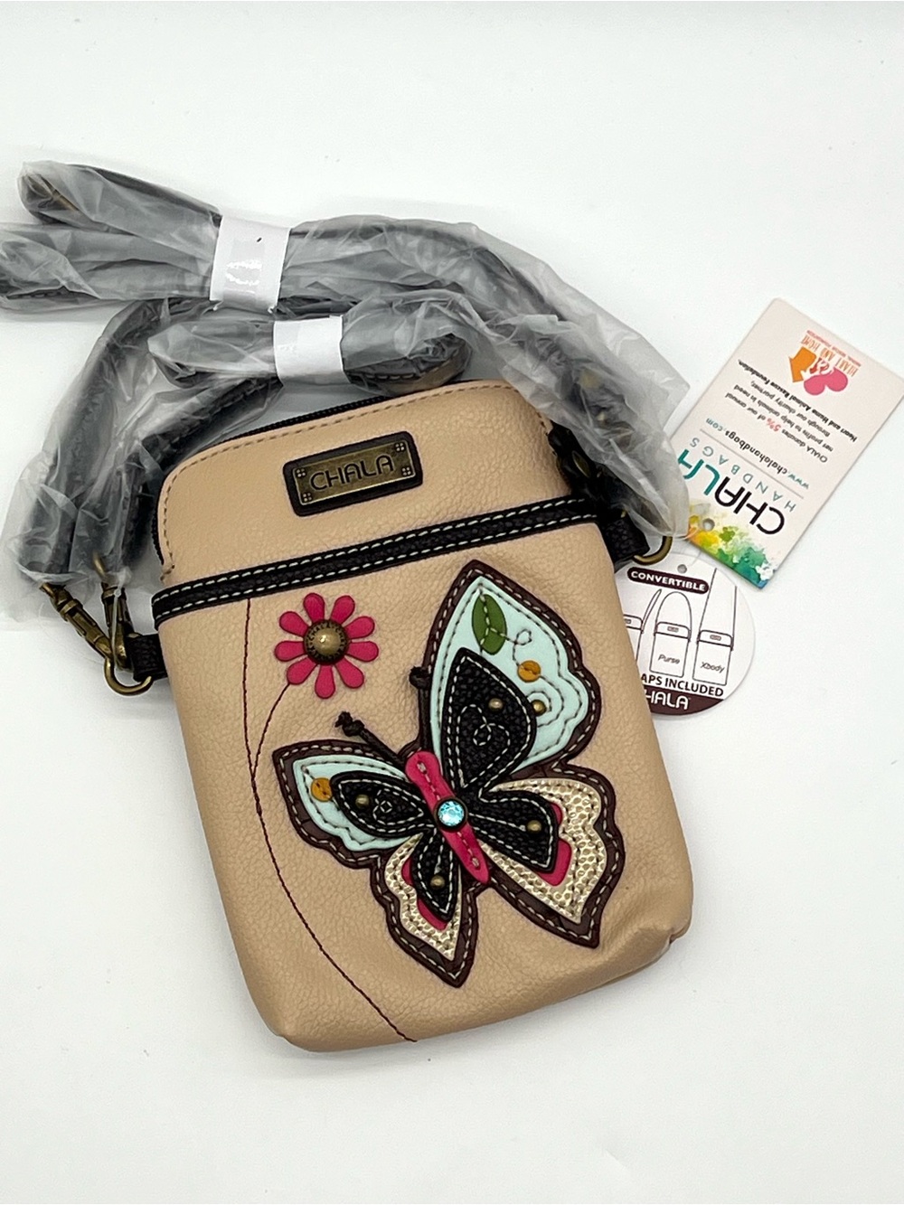 Chala Butterfly Convertible Cell Phone Crossbody Bag Ivory Vegan NWT